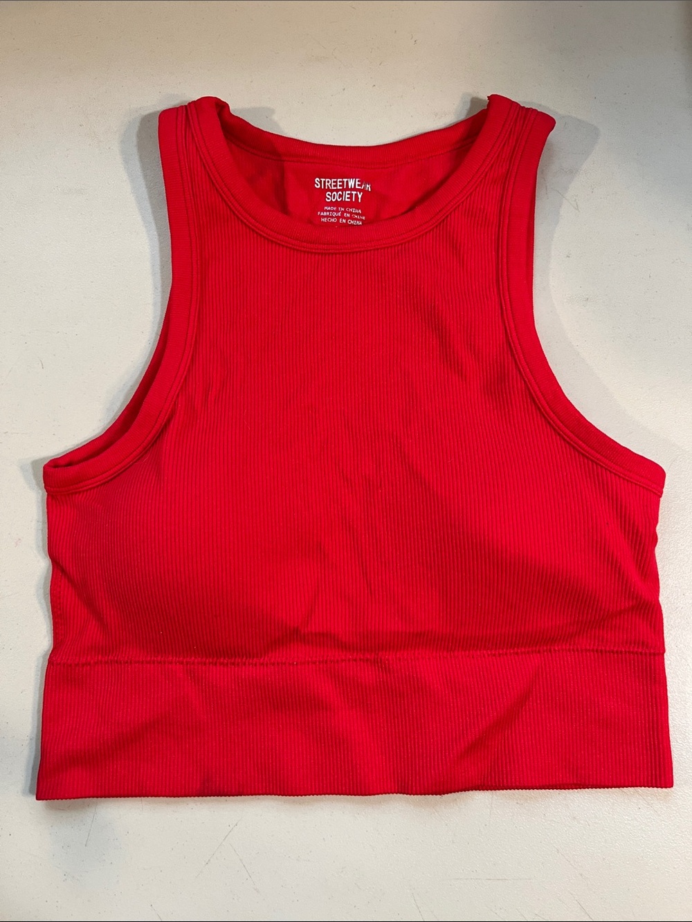 Streetwear Society Bright Red Ribbed Crop Tank